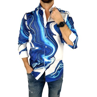 GIOVANNI PERA Koszula męska GP317 fale niebieskie, białe | Sklep GriShop.eu | Koszule