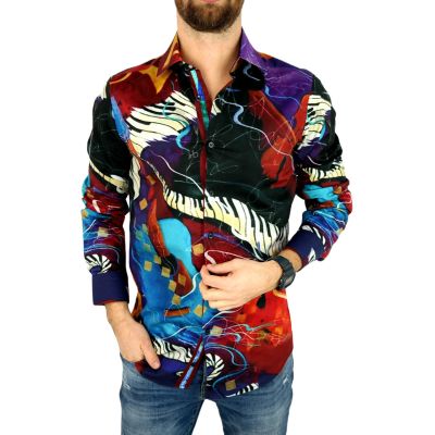 GIOVANNI PERA Koszula męska GP313 kolorowa, muzyczna, klawisze | Sklep GriShop.eu | Koszule