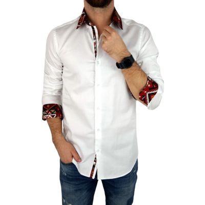 GIOVANNI PERA Koszula męska GP323 biała, kolorowe wykończenie, bordo | Sklep GriShop.eu | Koszule
