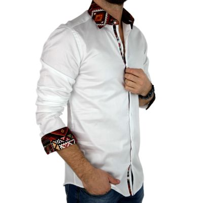 GIOVANNI PERA Koszula męska GP323 biała, kolorowe wykończenie, bordo | Sklep GriShop.eu | Koszule