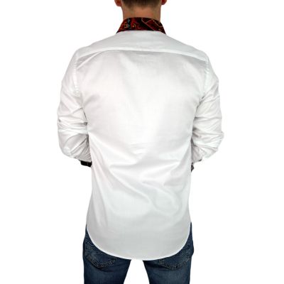GIOVANNI PERA Koszula męska GP323 biała, kolorowe wykończenie, bordo | Sklep GriShop.eu | Koszule