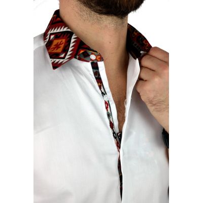 GIOVANNI PERA Koszula męska GP323 biała, kolorowe wykończenie, bordo | Sklep GriShop.eu | Koszule