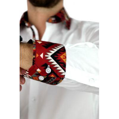 GIOVANNI PERA Koszula męska GP323 biała, kolorowe wykończenie, bordo | Sklep GriShop.eu | Koszule