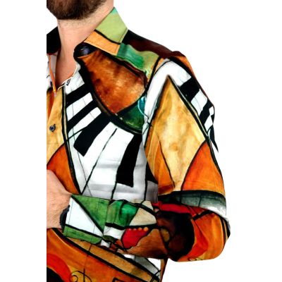 GIOVANNI PERA Koszula męska GP322 kolorowa, klawisze, nutki, muzyczna | Sklep GriShop.eu | Koszule