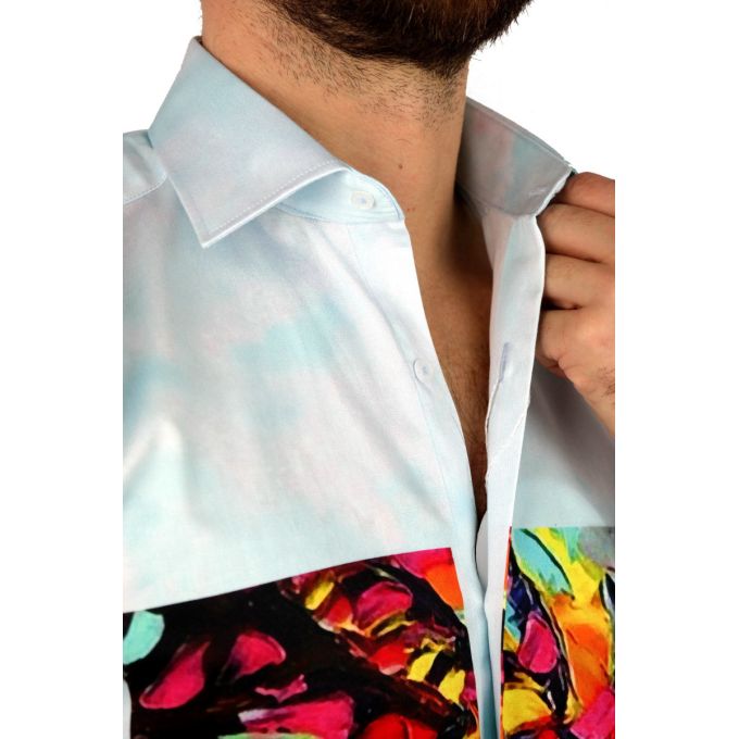 GIOVANNI PERA Koszula męska GP315 niebieska, kolorowa kobieta, twarz | Sklep GriShop.eu | Koszule