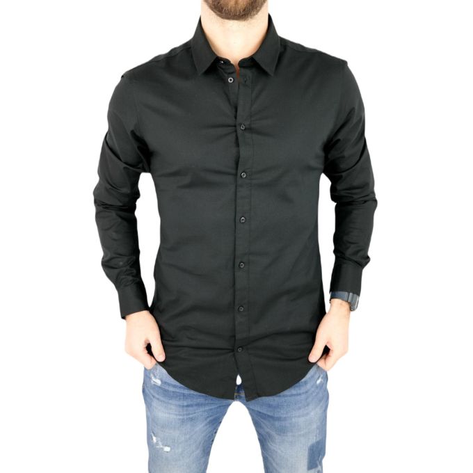 GIOVANNI PERA Koszula męska GP331 elastyczna SUPER SLIM czarna | Sklep GriShop.eu | Koszule