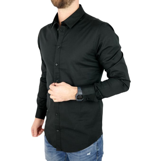 GIOVANNI PERA Koszula męska GP331 elastyczna SUPER SLIM czarna | Sklep GriShop.eu | Koszule
