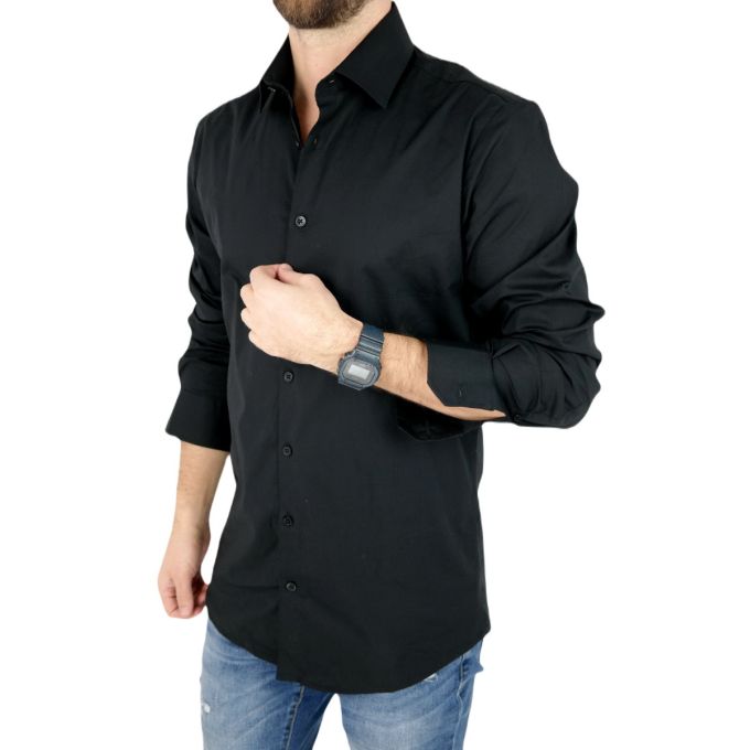 GIOVANNI PERA Koszula męska GP332 elastyczna REGULAR czarna | Sklep GriShop.eu | Koszule