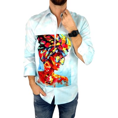 GIOVANNI PERA Koszula męska GP315 niebieska, kolorowa kobieta, twarz | Sklep GriShop.eu | Koszule