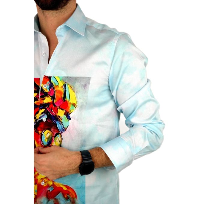 GIOVANNI PERA Koszula męska GP315 niebieska, kolorowa kobieta, twarz | Sklep GriShop.eu | Koszule