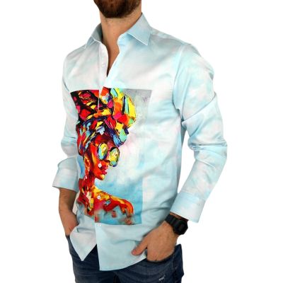 GIOVANNI PERA Koszula męska GP315 niebieska, kolorowa kobieta, twarz | Sklep GriShop.eu | Koszule