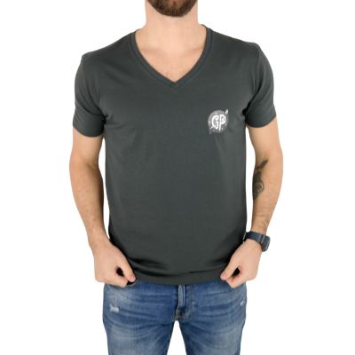 GIOVANNI PERA T-shirt męski szary D617-S w szpic, serek, SŁOJE, logo, elastan | Sklep GriShop.eu | Koszulki
