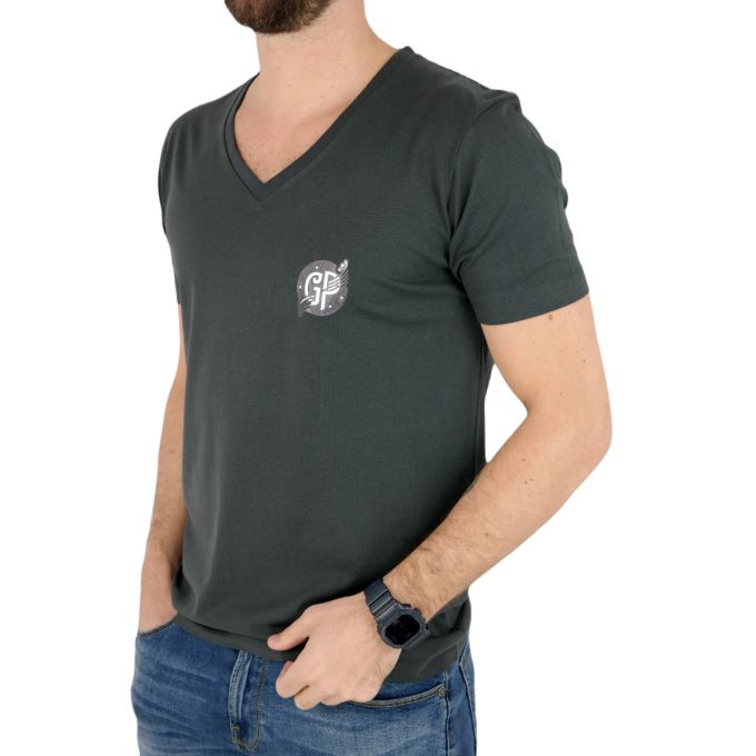 GIOVANNI PERA T-shirt męski szary D617-S w szpic, serek, SŁOJE, logo, elastan | Sklep GriShop.eu | Koszulki
