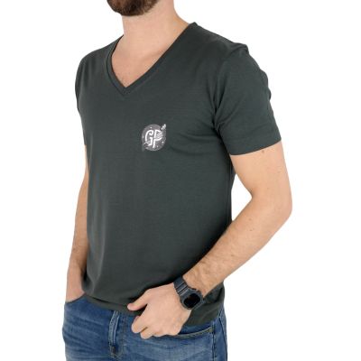 GIOVANNI PERA T-shirt męski szary D617-S w szpic, serek, SŁOJE, logo, elastan | Sklep GriShop.eu | Koszulki