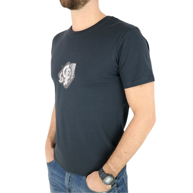 GIOVANNI PERA T-shirt męski granatowy D620-O okrągły, GAZETA, logo, elastan | Sklep GriShop.eu | Koszulki