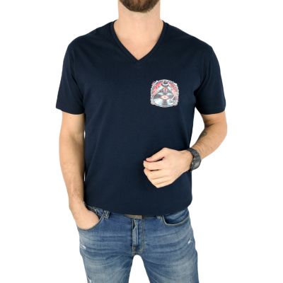 GIOVANNI PERA T-shirt męski granatowy TGP117 w serek, szpic, DJ, muzyczny, elastan | Sklep GriShop.eu | Koszulki
