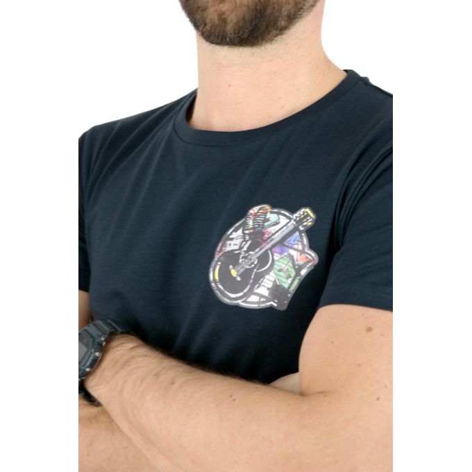 GIOVANNI PERA T-shirt męski granatowy D616-O okrągły, KASETY, gitara, muzyczny, elastan | Sklep GriShop.eu | Koszulki
