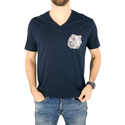 GIOVANNI PERA T-shirt męski granatowy D616-S serek, w szpic, KASETY, gitara, muzyczny, elastan | Sklep GriShop.eu | Koszulki