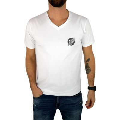 GIOVANNI PERA T-shirt męski biały D617-S serek, w szpic, SŁOJE, elastan | Sklep GriShop.eu | Koszulki