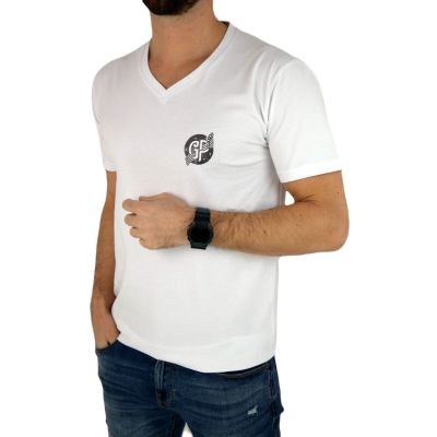 GIOVANNI PERA T-shirt męski biały D617-S serek, w szpic, SŁOJE, elastan | Sklep GriShop.eu | Koszulki