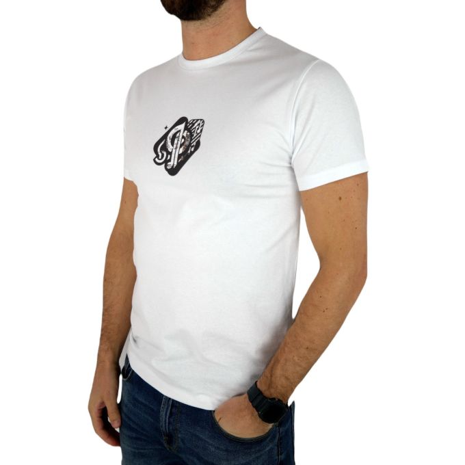 GIOVANNI PERA T-shirt męski biały D620-O okrągły, GAZETA, logo, elastan | Sklep GriShop.eu | Koszulki