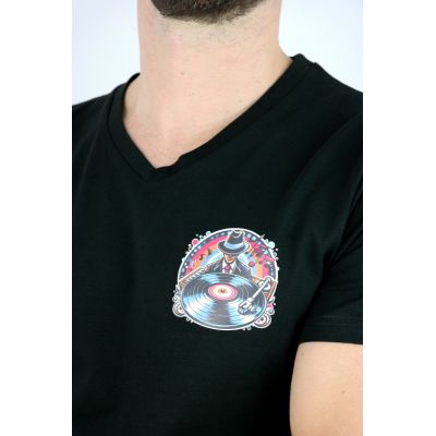 GIOVANNI PERA T-shirt męski czarny TGP116 serek, w szpic, DJ, muzyczny elastan | Sklep GriShop.eu | Koszulki