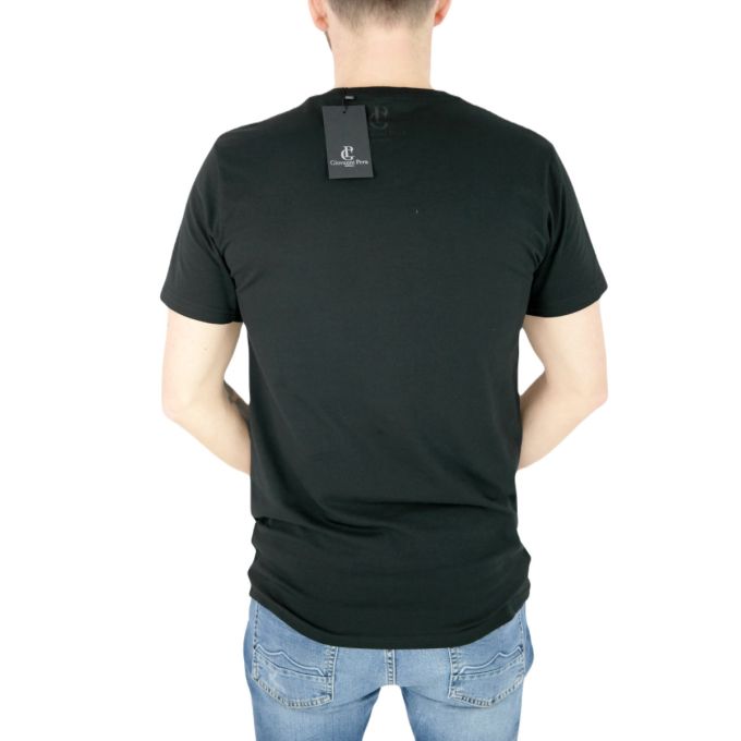GIOVANNI PERA T-shirt męski czarny D620-O okrągły, GAZETA, logo, elastan | Sklep GriShop.eu | Koszulki