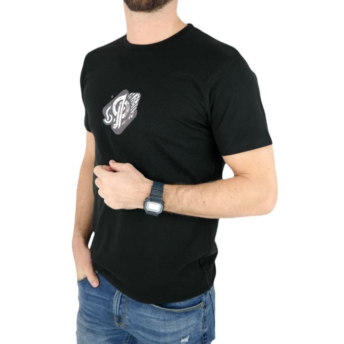 GIOVANNI PERA T-shirt męski czarny D620-O okrągły, GAZETA, logo, elastan | Sklep GriShop.eu | Koszulki