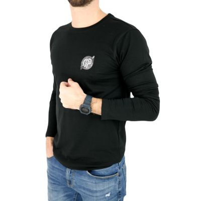 GIOVANNI PERA longsleeve męski T-shirt z długim rękawem czarny D617-O okrągły, słoje | Sklep GriShop.eu | Koszulki