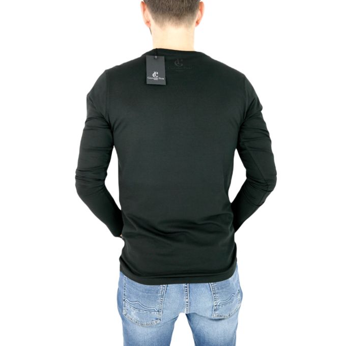 GIOVANNI PERA longsleeve męski T-shirt z długim rękawem czarny D620-O okrągły, gazeta | Sklep GriShop.eu | Koszulki