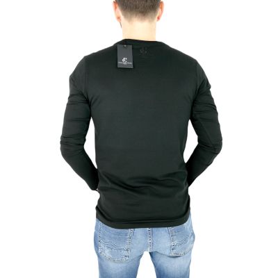 GIOVANNI PERA longsleeve męski T-shirt z długim rękawem czarny D620-O okrągły, gazeta | Sklep GriShop.eu | Koszulki