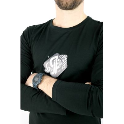 GIOVANNI PERA longsleeve męski T-shirt z długim rękawem czarny D620-O okrągły, gazeta | Sklep GriShop.eu | Koszulki