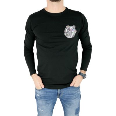 GIOVANNI PERA longsleeve męski T-shirt z długim rękawem czarny D616-O okrągły, KASETY, gitara | Sklep GriShop.eu | Koszulki