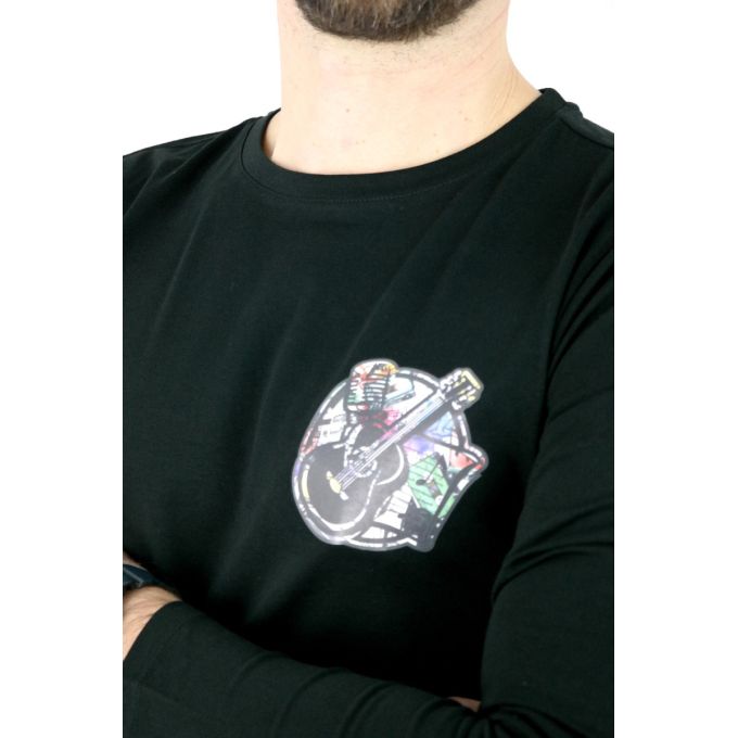 GIOVANNI PERA longsleeve męski T-shirt z długim rękawem czarny D616-O okrągły, KASETY, gitara | Sklep GriShop.eu | Koszulki