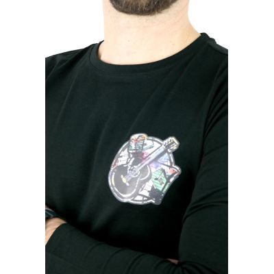 GIOVANNI PERA longsleeve męski T-shirt z długim rękawem czarny D616-O okrągły, KASETY, gitara | Sklep GriShop.eu | Koszulki