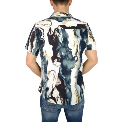 FRILIVIN Koszula męska, krótki rękaw KF1 granatowy/beżowy, fale | Sklep GriShop.eu | Koszule