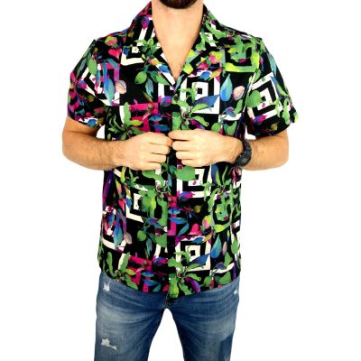 FRILIVIN Koszula męska, krótki rękaw KF2 kolorowa, liście | Sklep GriShop.eu | Koszule