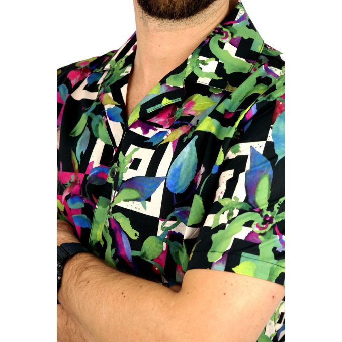 FRILIVIN Koszula męska, krótki rękaw KF2 kolorowa, liście | Sklep GriShop.eu | Koszule