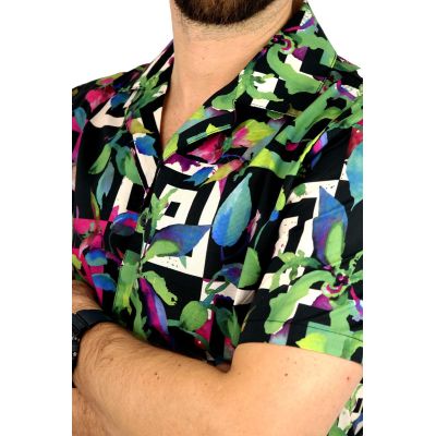 FRILIVIN Koszula męska, krótki rękaw KF2 kolorowa, liście | Sklep GriShop.eu | Koszule