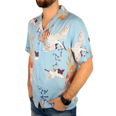 FRILIVIN Koszula męska, krótki rękaw KF4 niebieska w bociany | Sklep GriShop.eu | Koszule