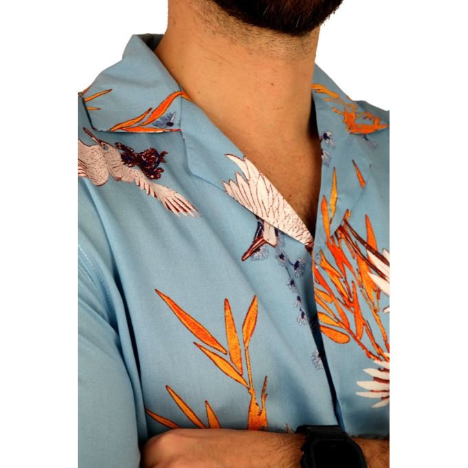 FRILIVIN Koszula męska, krótki rękaw KF4 niebieska w bociany | Sklep GriShop.eu | Koszule
