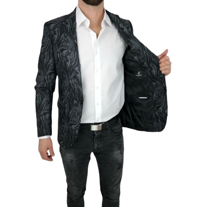 GIOVANNI PERA Marynarka męska D617 casual, słoje, czarno szara | Sklep GriShop.eu | Marynarki