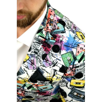 GIOVANNI PERA Marynarka męska D616 muzyczna, kolorowa, biała, DJ, kasety | Sklep GriShop.eu | Marynarki
