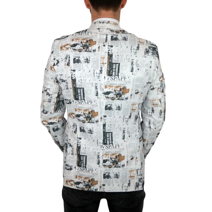 GIOVANNI PERA Marynarka męska D620 gazeta, biała, kolorowa, elegancka, stylowa | Sklep GriShop.eu | Marynarki