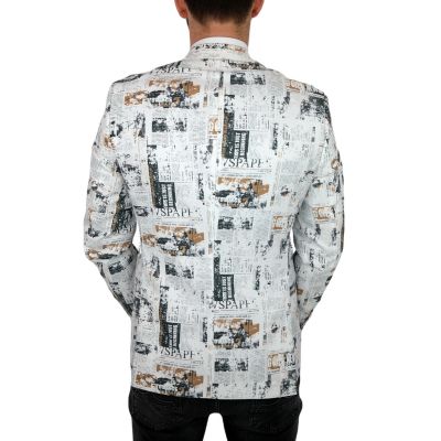 GIOVANNI PERA Marynarka męska D620 gazeta, biała, kolorowa, elegancka, stylowa | Sklep GriShop.eu | Marynarki