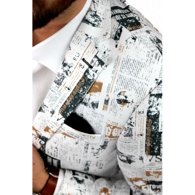GIOVANNI PERA Marynarka męska D620 gazeta, biała, kolorowa, elegancka, stylowa | Sklep GriShop.eu | Marynarki