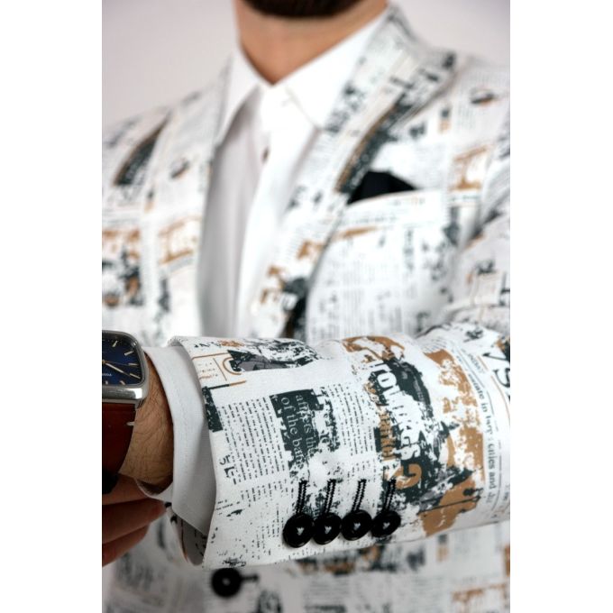 GIOVANNI PERA Marynarka męska D620 gazeta, biała, kolorowa, elegancka, stylowa | Sklep GriShop.eu | Marynarki