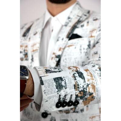 GIOVANNI PERA Marynarka męska D620 gazeta, biała, kolorowa, elegancka, stylowa | Sklep GriShop.eu | Marynarki