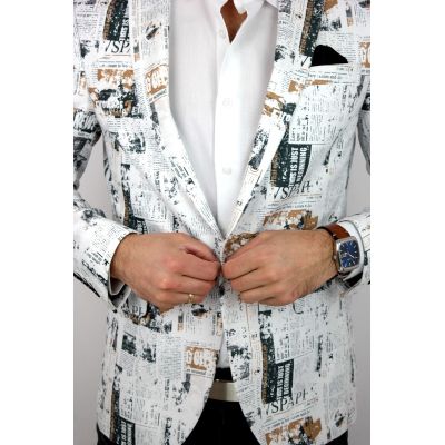 GIOVANNI PERA Marynarka męska D620 gazeta, biała, kolorowa, elegancka, stylowa | Sklep GriShop.eu | Marynarki