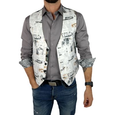 GIOVANNI PERA bezrękawnik, kamizelka męska D620 Gazeta, Biała, Kolorowa, Elegancka, Stylowa | Sklep GriShop.eu | Kamizelki